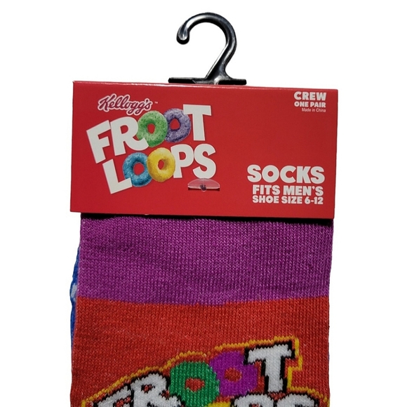 3/$20 Kelloggs Froot Loops Crew Crazy Socks Mens Womens Red Green Unique Fun - Picture 3 of 5